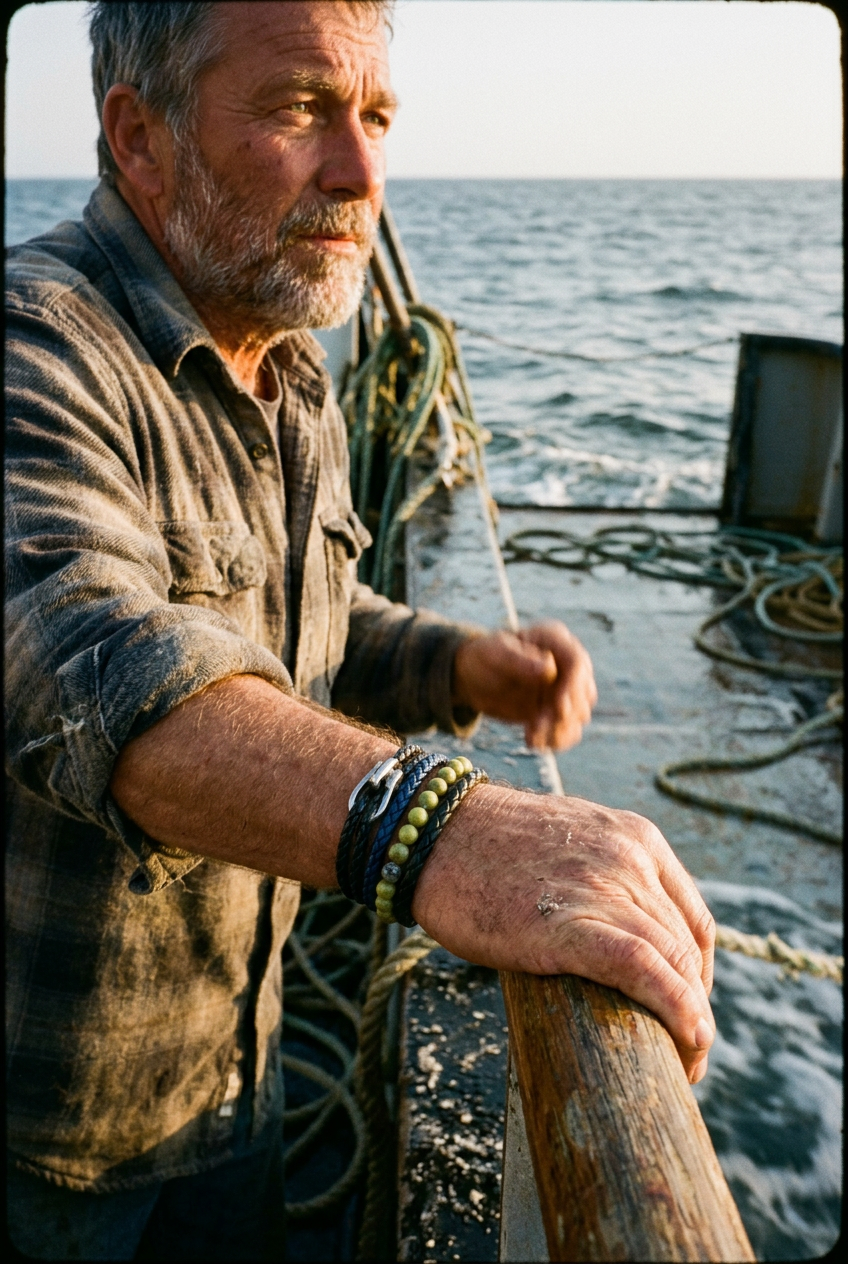 layered mens bracelets leather and rope Nordic design stack