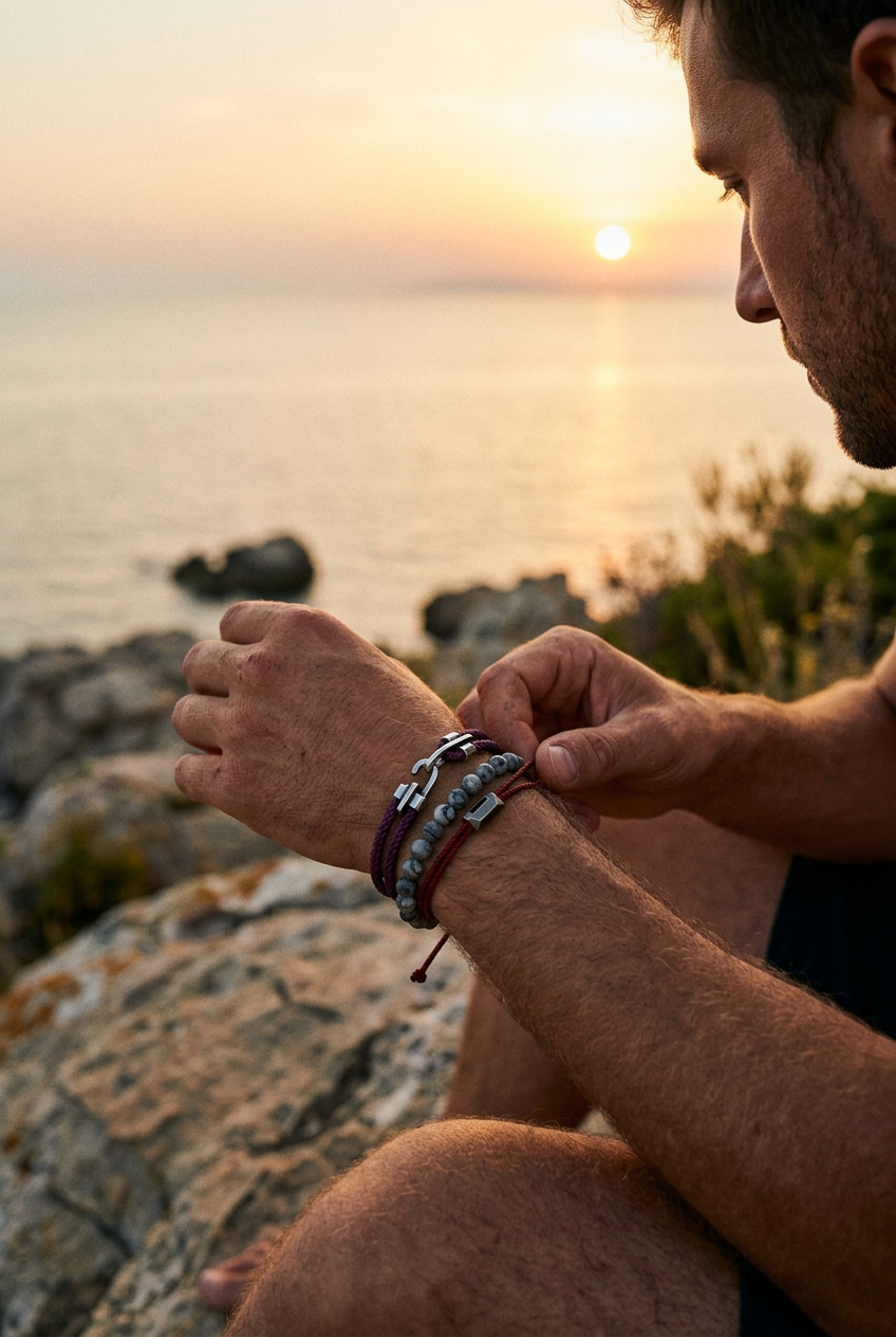 North Sea Gentleman Stack – Men’s Silver & Rope Bracelet Stack (3-Piece Set)