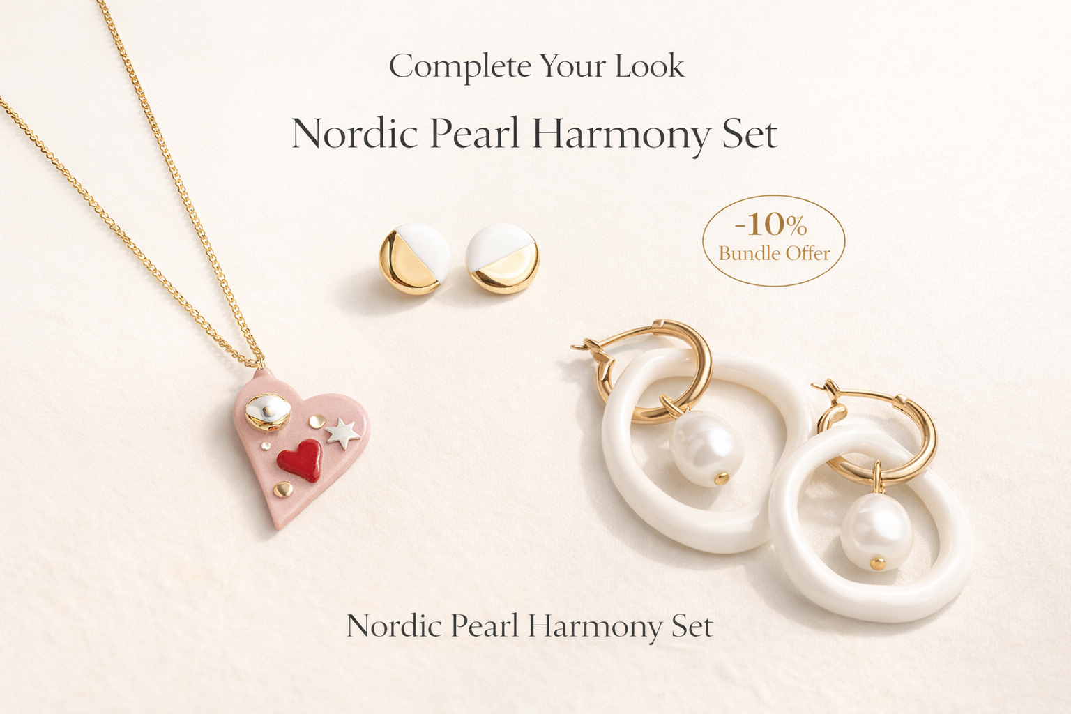 Nordic Pearl Harmony Set | Porcelain & Pearl Jewelry Bundle