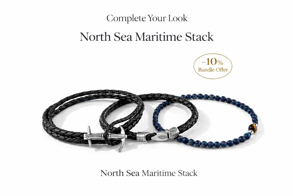 mens bold bracelet stack stone rope metal Nordic style accessories