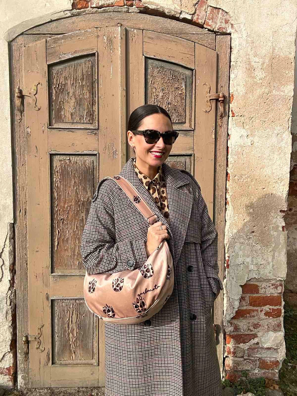 Hobo Bag - Brown Leopard Tulips