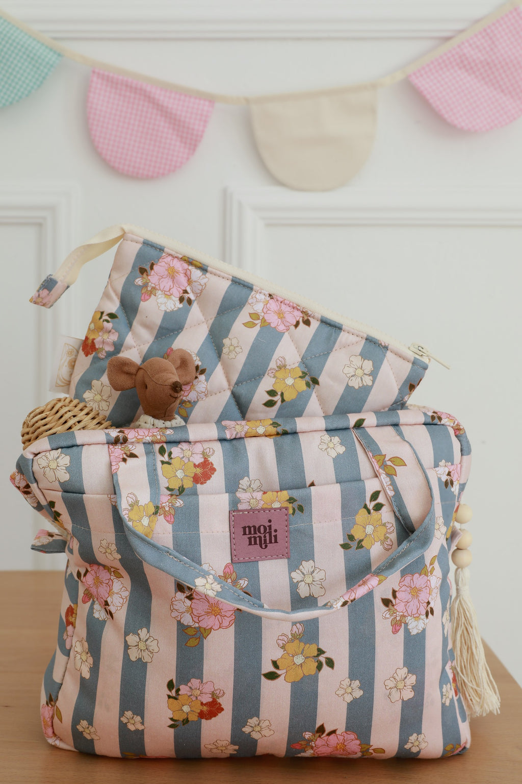 Large Make-Up Bag - Blue Stripes