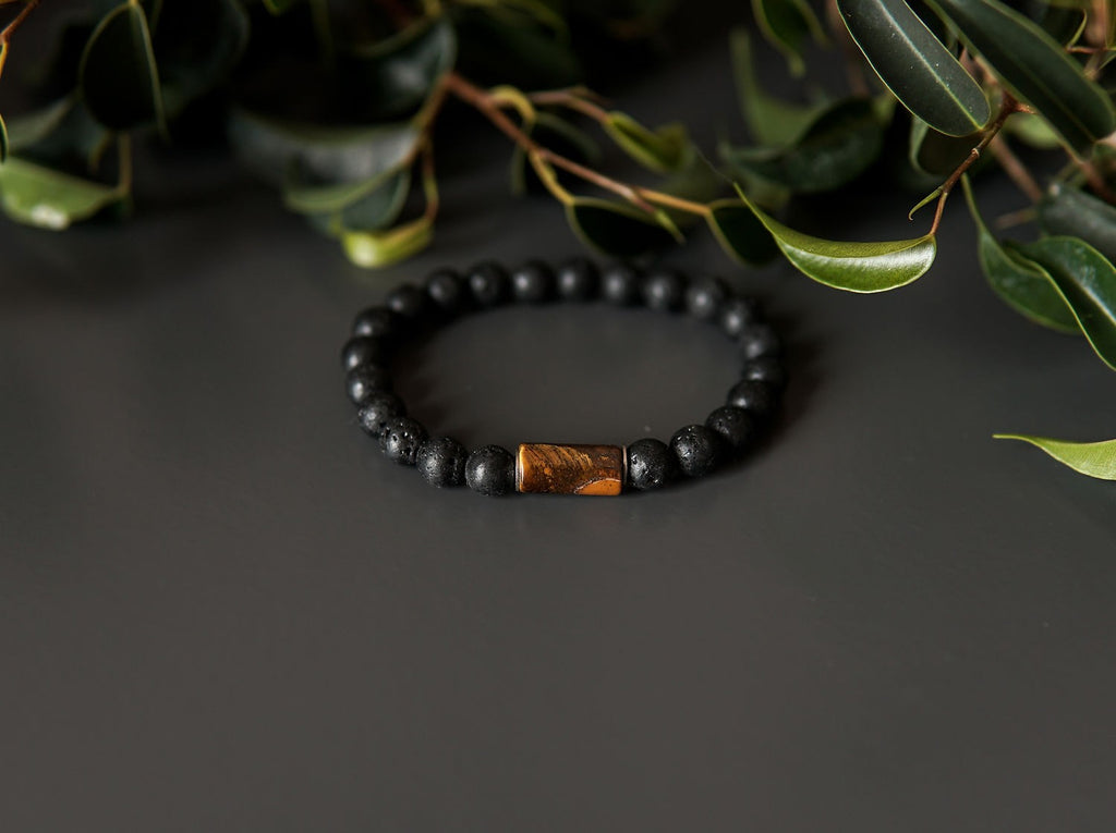 Lava Bracelet with 8mm Tiger Eye for Men