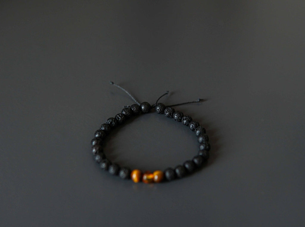 Lava Stone Bracelet with Amber and Tiger Eye