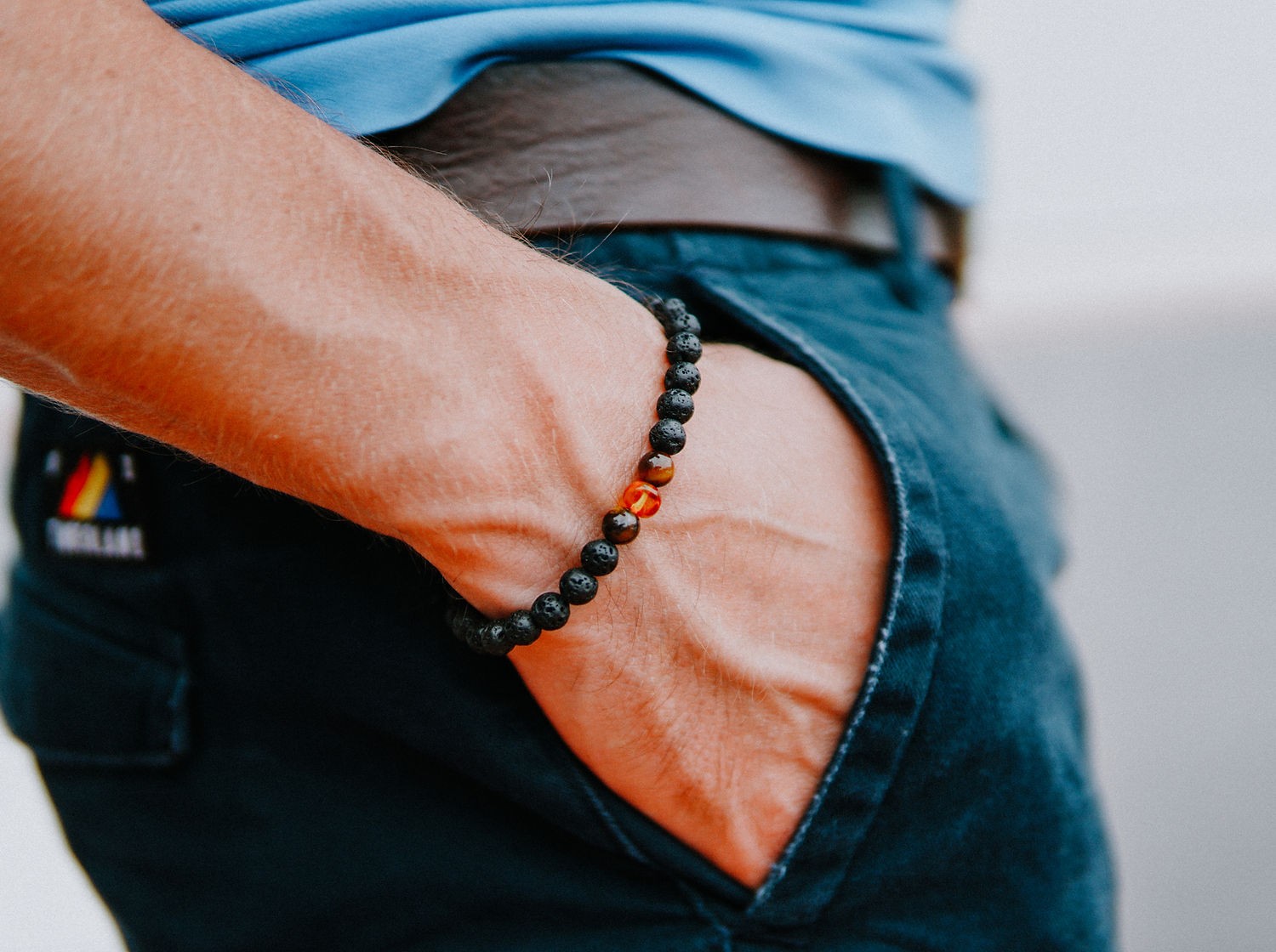Lava Stone Bracelet with Amber and Tiger Eye