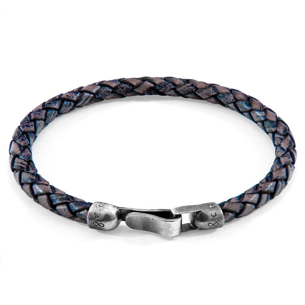 Leather Bracelet Skye Silver and Braided - Indigo Blue