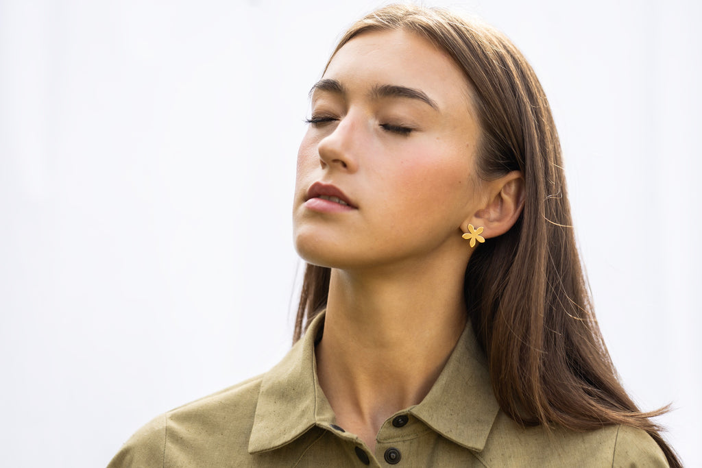 Nordic floral gold earrings set minimalist Scandinavian style