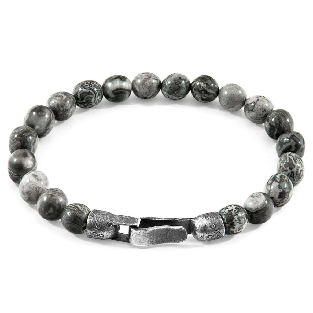Nachi Silver and Stone Beaded Bracelet - Grey Jasper