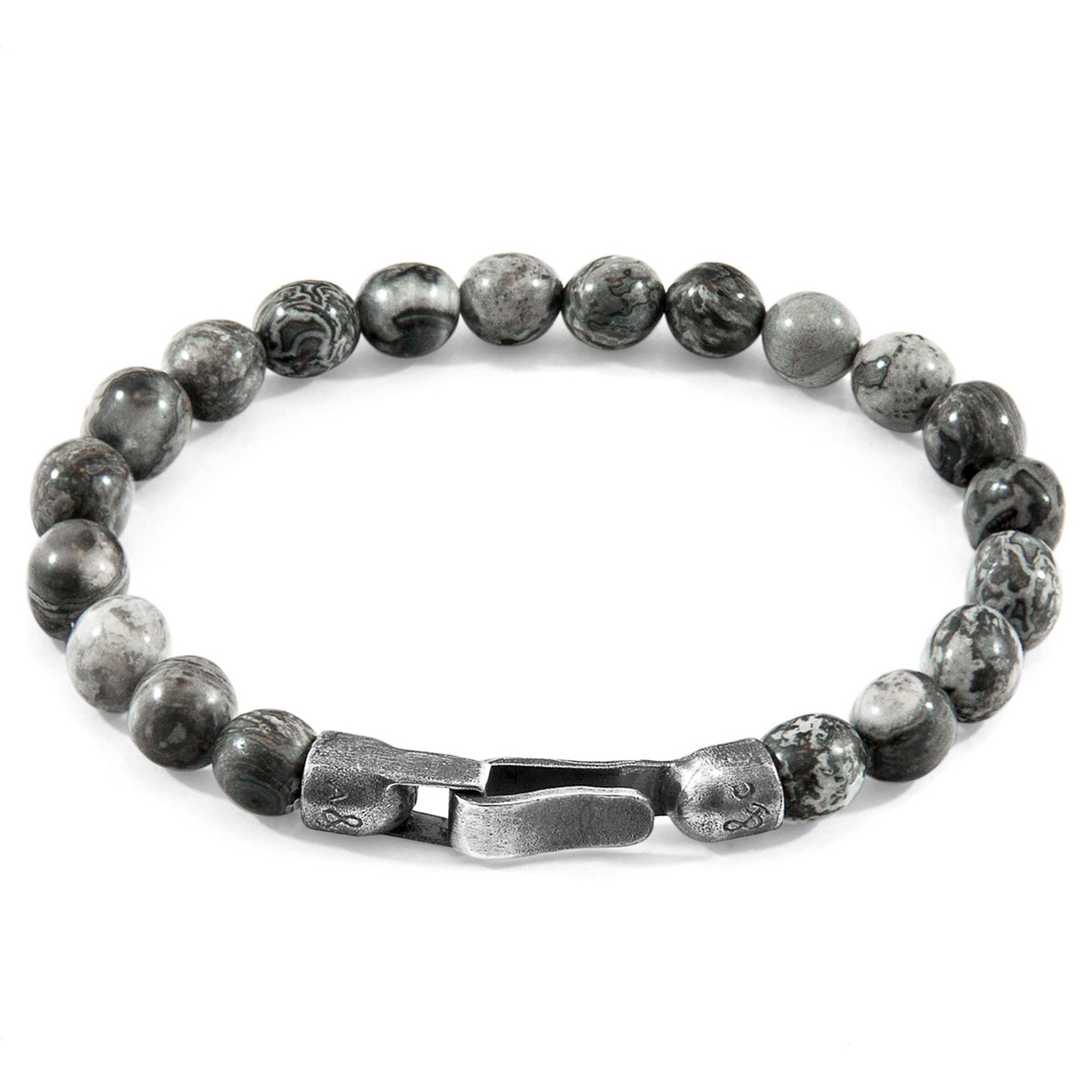 Nachi Silver and Stone Beaded Bracelet - Grey Jasper