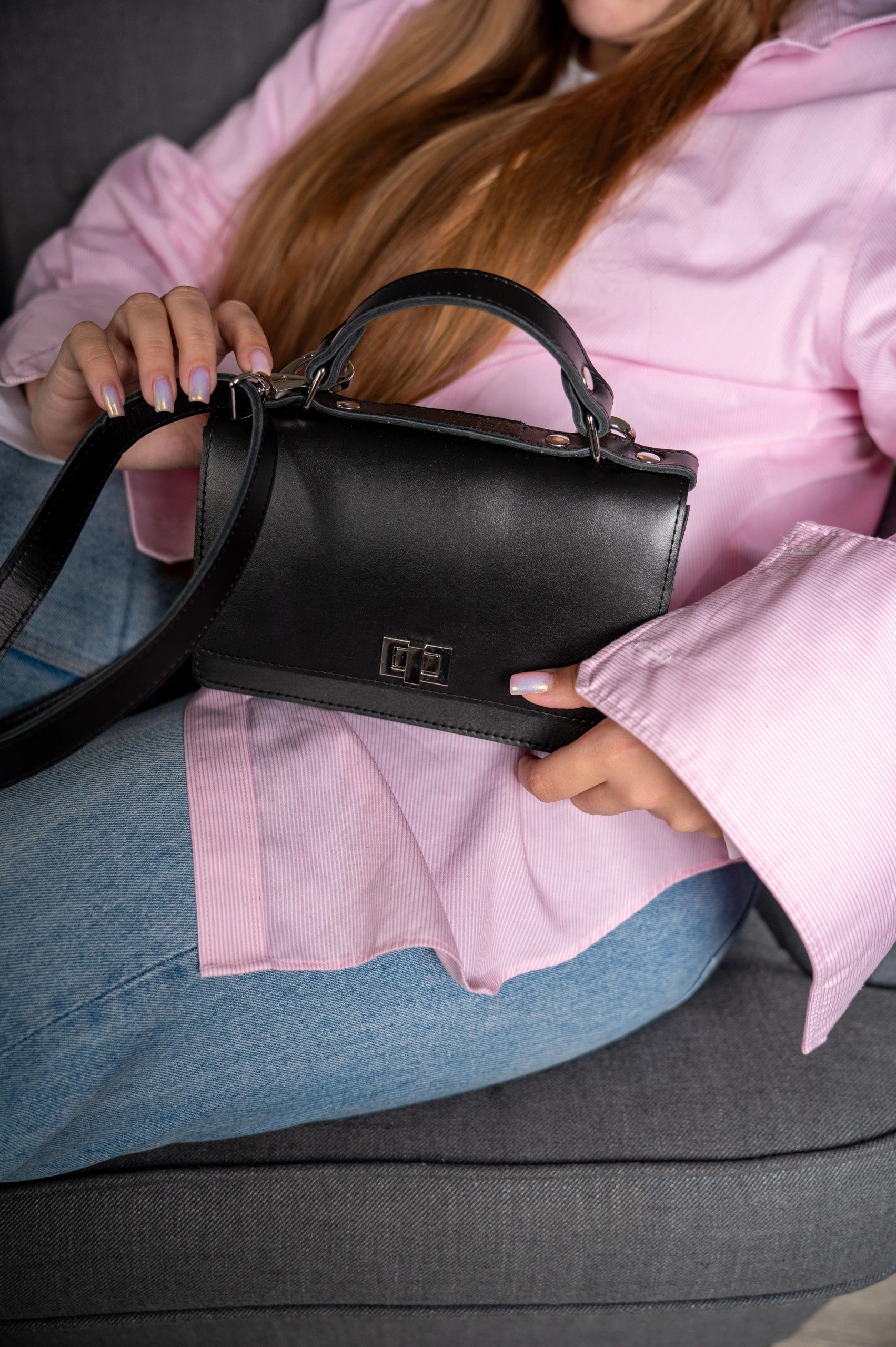Small Briefcase Handbag - Black