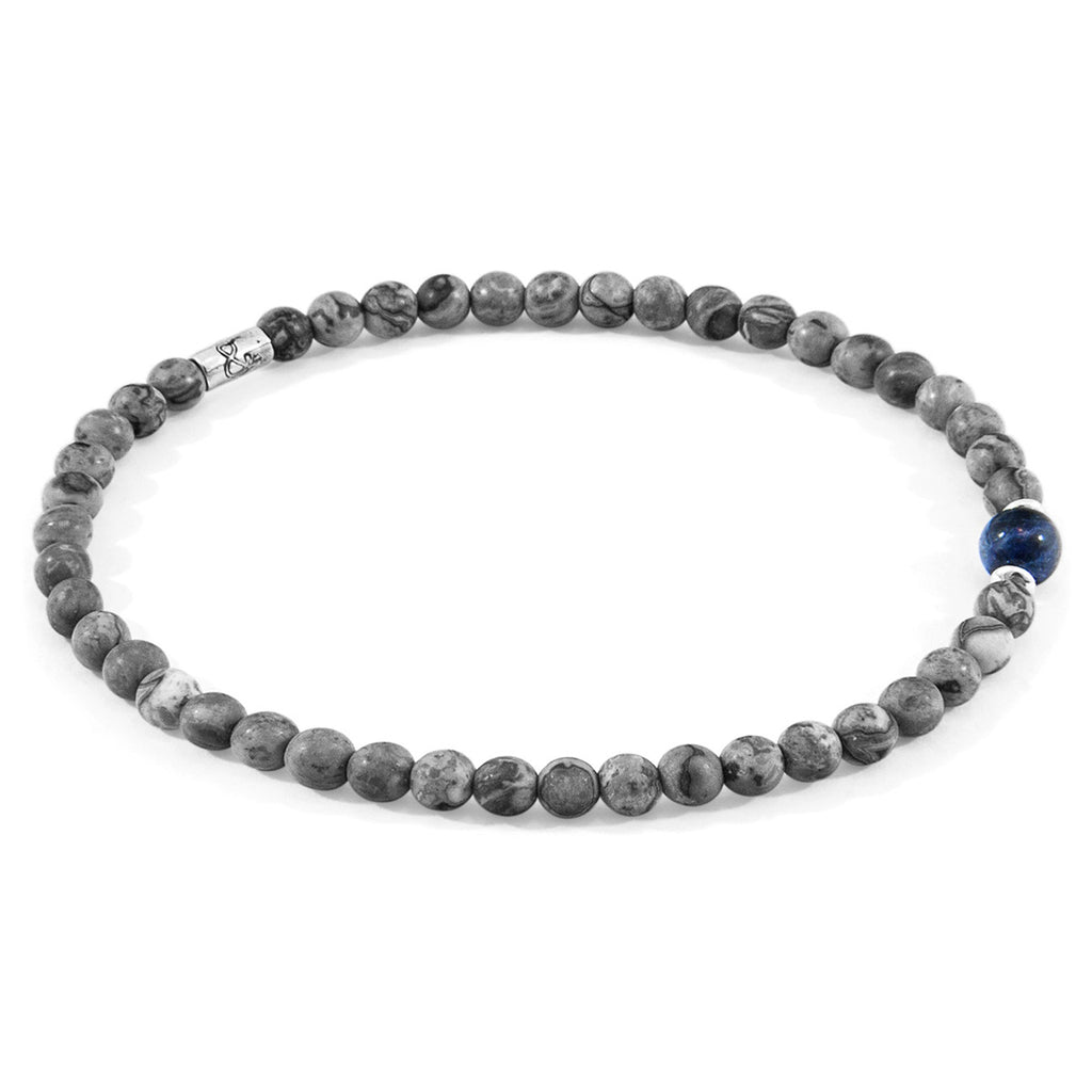 Walter Silver and Stone SKINNY Bracelet - Grey Jasper and Blue Sodalite